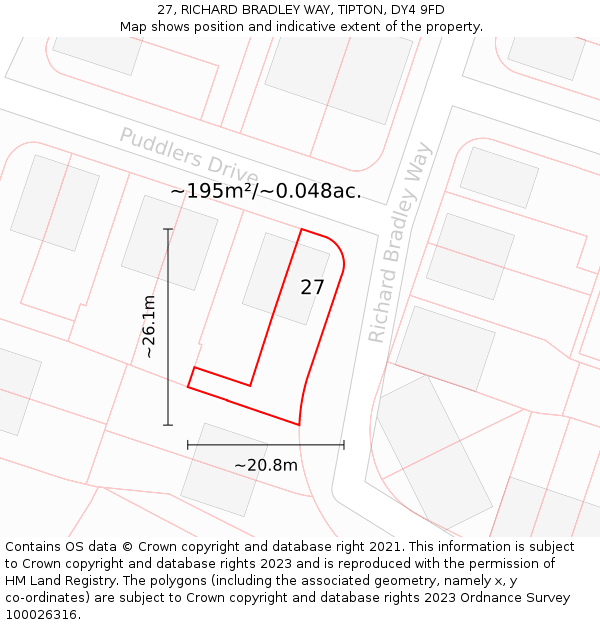 27, RICHARD BRADLEY WAY, TIPTON, DY4 9FD: Plot and title map