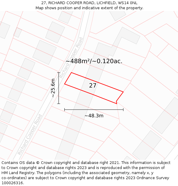 27, RICHARD COOPER ROAD, LICHFIELD, WS14 0NL: Plot and title map