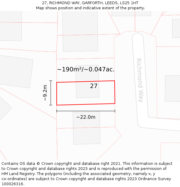 27, RICHMOND WAY, GARFORTH, LEEDS, LS25 1HT: Plot and title map