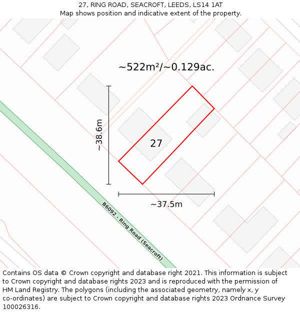 27, RING ROAD, SEACROFT, LEEDS, LS14 1AT: Plot and title map