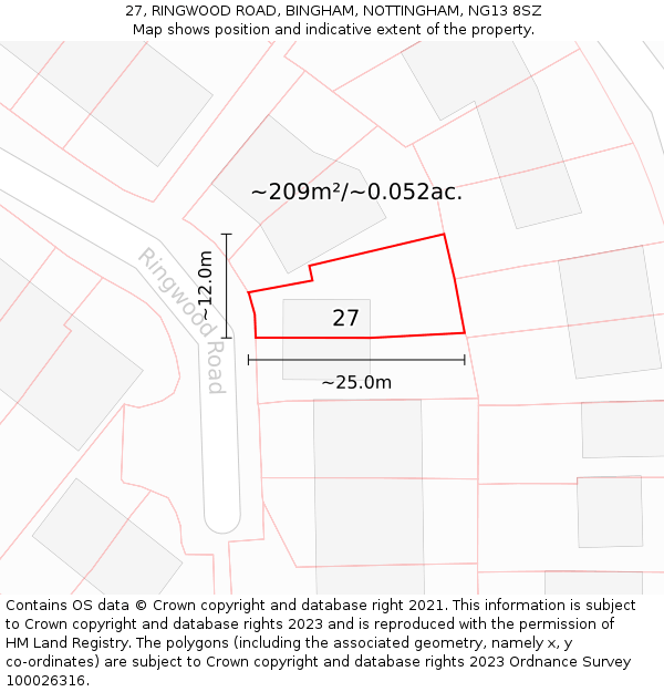 27, RINGWOOD ROAD, BINGHAM, NOTTINGHAM, NG13 8SZ: Plot and title map