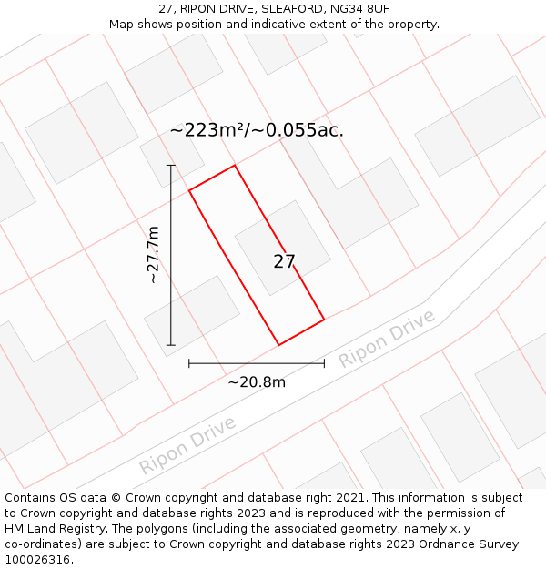 27, RIPON DRIVE, SLEAFORD, NG34 8UF: Plot and title map