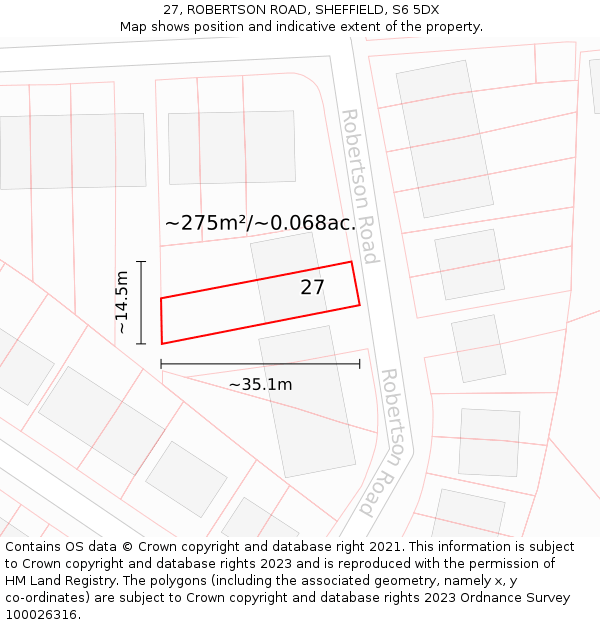 27, ROBERTSON ROAD, SHEFFIELD, S6 5DX: Plot and title map