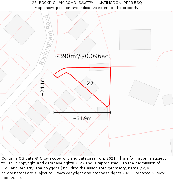 27, ROCKINGHAM ROAD, SAWTRY, HUNTINGDON, PE28 5SQ: Plot and title map