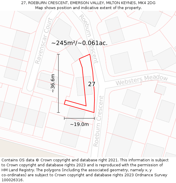 27, ROEBURN CRESCENT, EMERSON VALLEY, MILTON KEYNES, MK4 2DG: Plot and title map