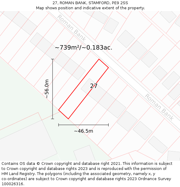 27, ROMAN BANK, STAMFORD, PE9 2SS: Plot and title map