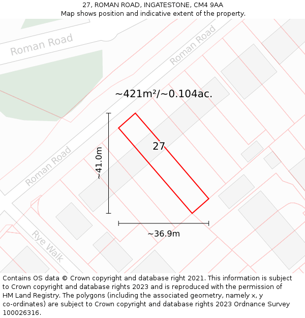 27, ROMAN ROAD, INGATESTONE, CM4 9AA: Plot and title map