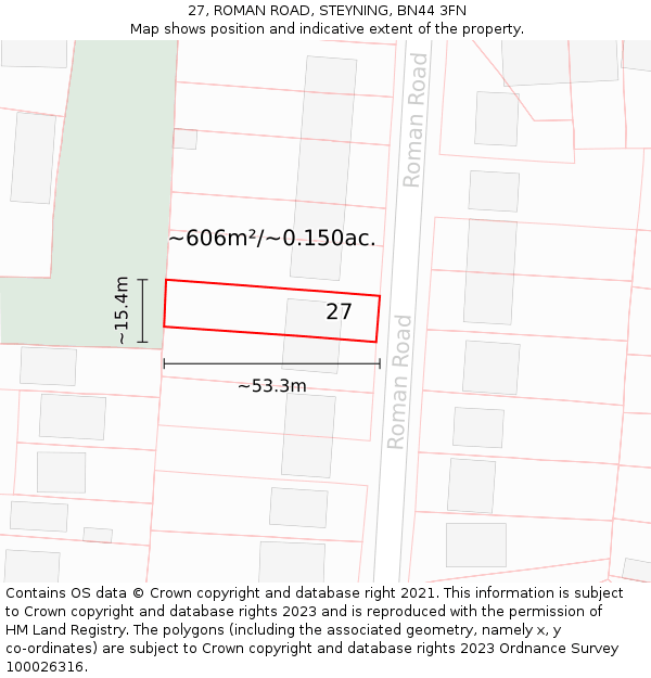 27, ROMAN ROAD, STEYNING, BN44 3FN: Plot and title map