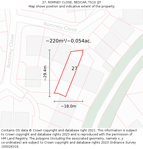 27, ROMNEY CLOSE, REDCAR, TS10 2JT: Plot and title map