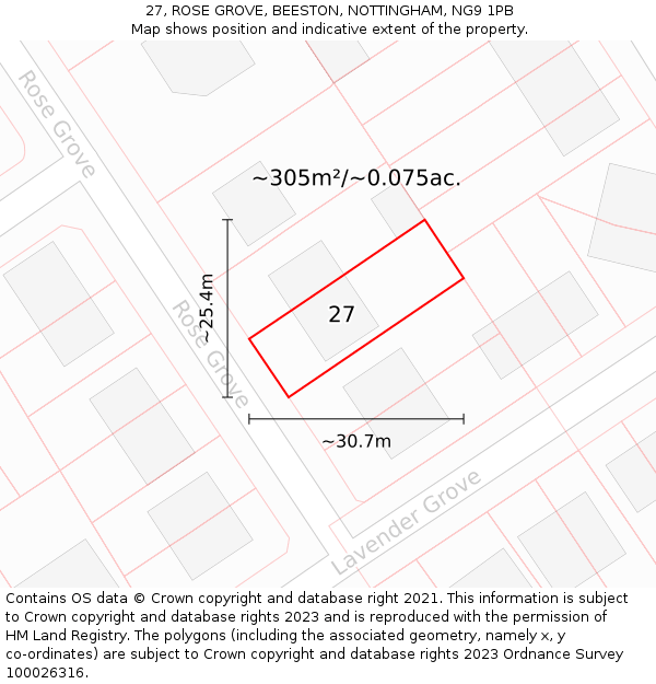 27, ROSE GROVE, BEESTON, NOTTINGHAM, NG9 1PB: Plot and title map