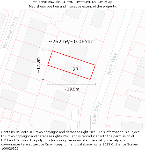 27, ROSE WAY, EDWALTON, NOTTINGHAM, NG12 4JE: Plot and title map