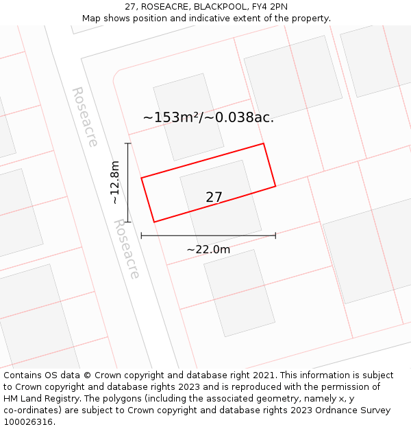 27, ROSEACRE, BLACKPOOL, FY4 2PN: Plot and title map