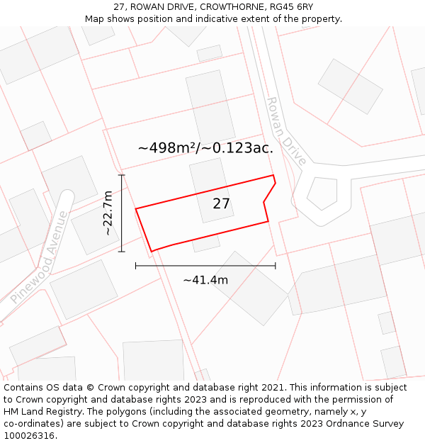 27, ROWAN DRIVE, CROWTHORNE, RG45 6RY: Plot and title map