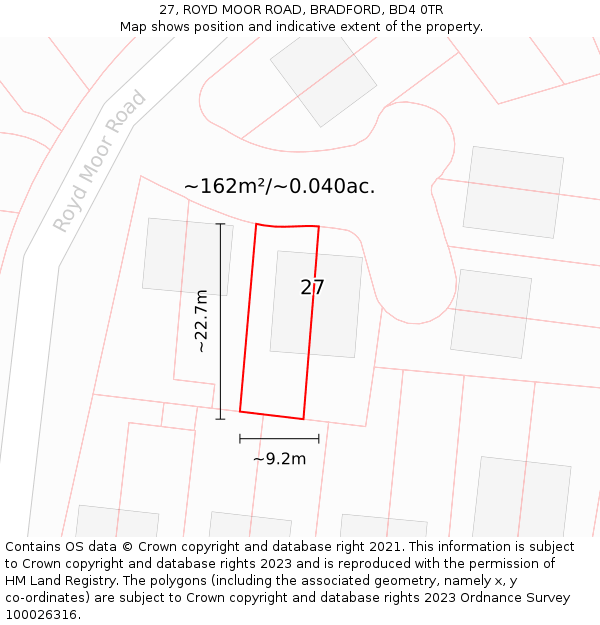 27, ROYD MOOR ROAD, BRADFORD, BD4 0TR: Plot and title map