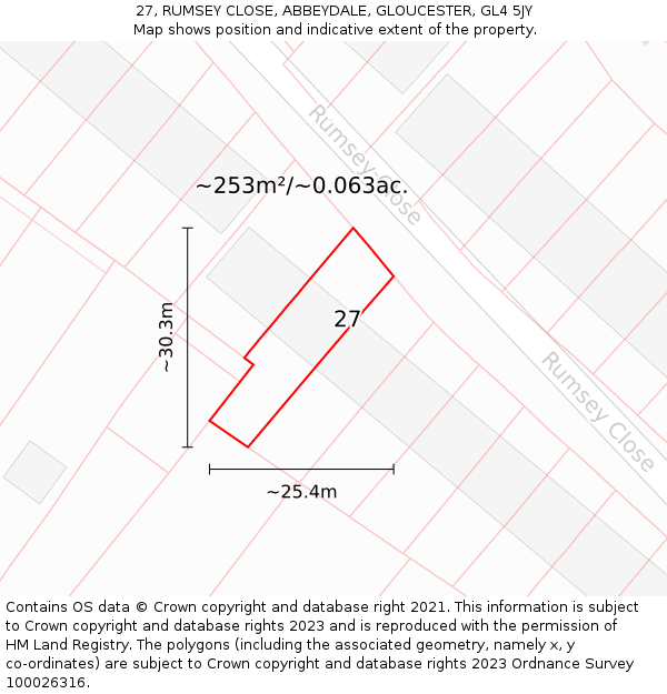 27, RUMSEY CLOSE, ABBEYDALE, GLOUCESTER, GL4 5JY: Plot and title map