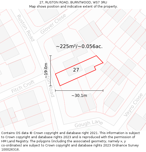 27, RUSTON ROAD, BURNTWOOD, WS7 3RU: Plot and title map