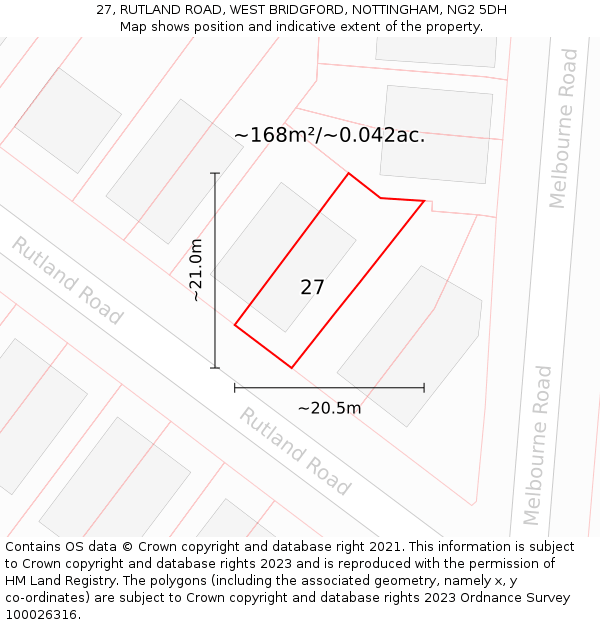 27, RUTLAND ROAD, WEST BRIDGFORD, NOTTINGHAM, NG2 5DH: Plot and title map