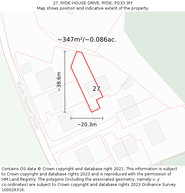 27, RYDE HOUSE DRIVE, RYDE, PO33 3FF: Plot and title map