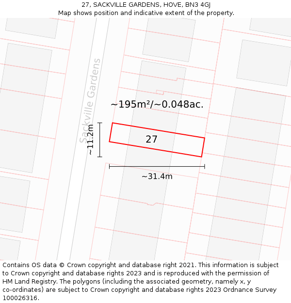 27, SACKVILLE GARDENS, HOVE, BN3 4GJ: Plot and title map