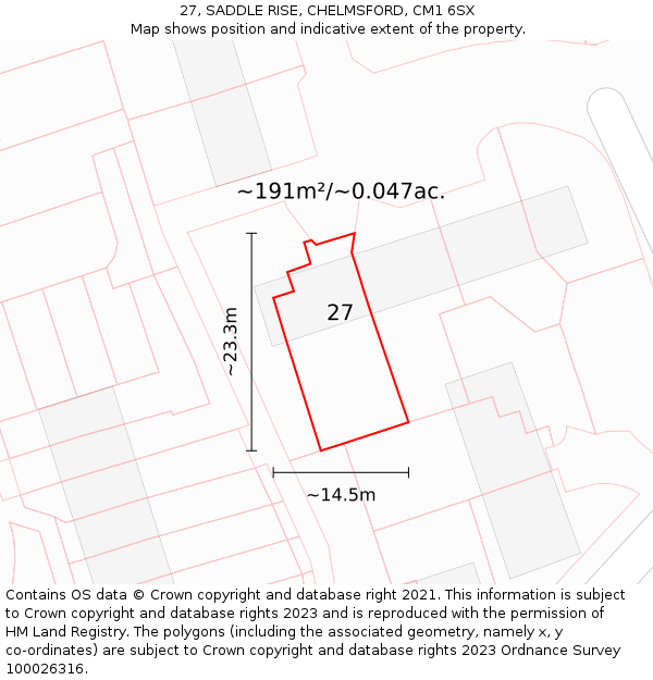 27, SADDLE RISE, CHELMSFORD, CM1 6SX: Plot and title map