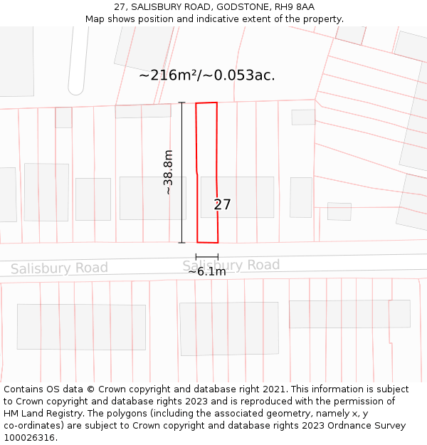 27, SALISBURY ROAD, GODSTONE, RH9 8AA: Plot and title map