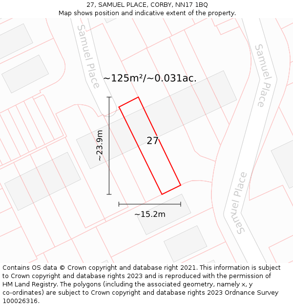 27, SAMUEL PLACE, CORBY, NN17 1BQ: Plot and title map