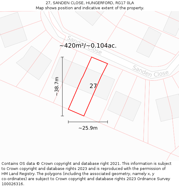 27, SANDEN CLOSE, HUNGERFORD, RG17 0LA: Plot and title map