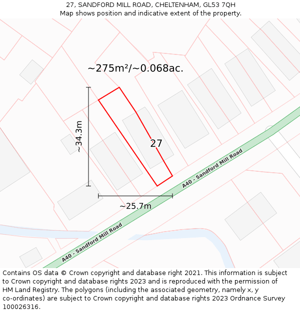 27, SANDFORD MILL ROAD, CHELTENHAM, GL53 7QH: Plot and title map