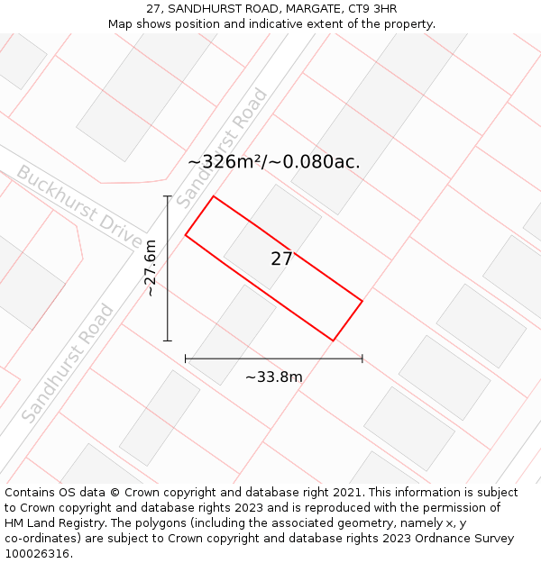 27, SANDHURST ROAD, MARGATE, CT9 3HR: Plot and title map