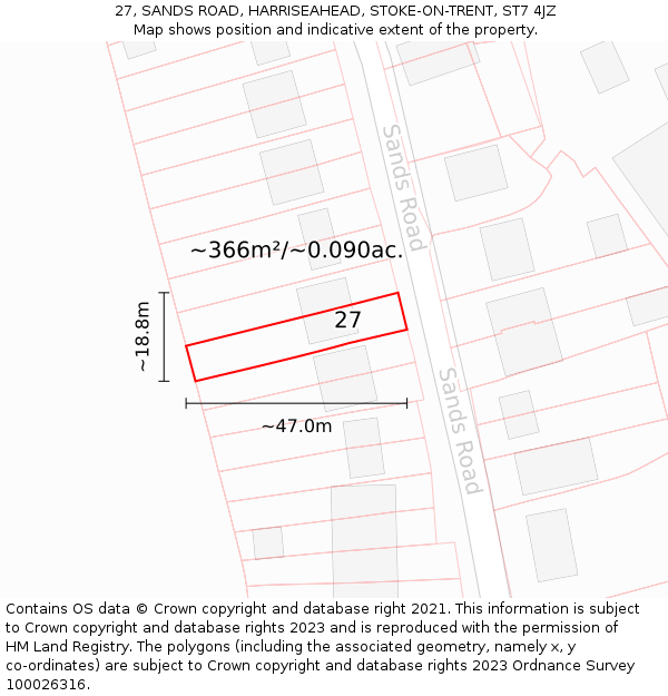 27, SANDS ROAD, HARRISEAHEAD, STOKE-ON-TRENT, ST7 4JZ: Plot and title map