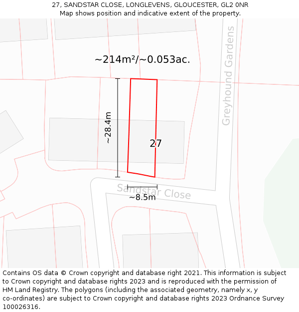 27, SANDSTAR CLOSE, LONGLEVENS, GLOUCESTER, GL2 0NR: Plot and title map
