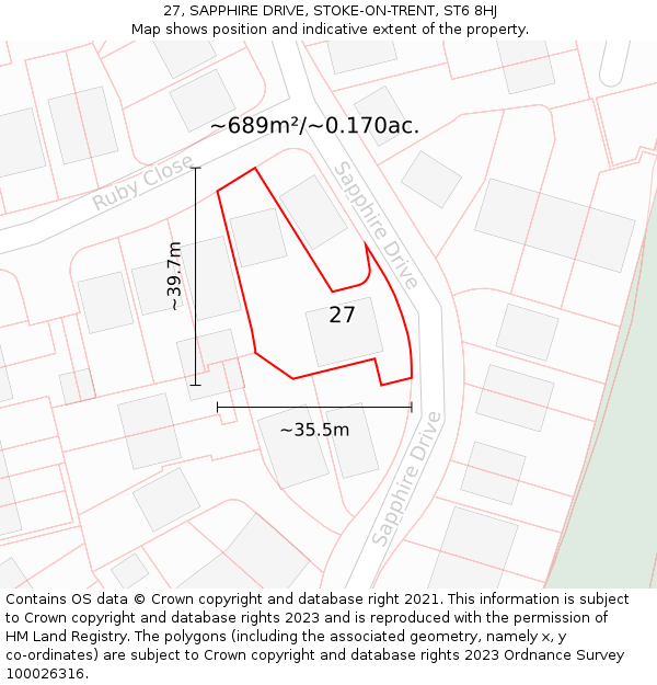 27, SAPPHIRE DRIVE, STOKE-ON-TRENT, ST6 8HJ: Plot and title map