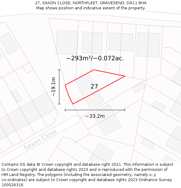 27, SAXON CLOSE, NORTHFLEET, GRAVESEND, DA11 8HA: Plot and title map