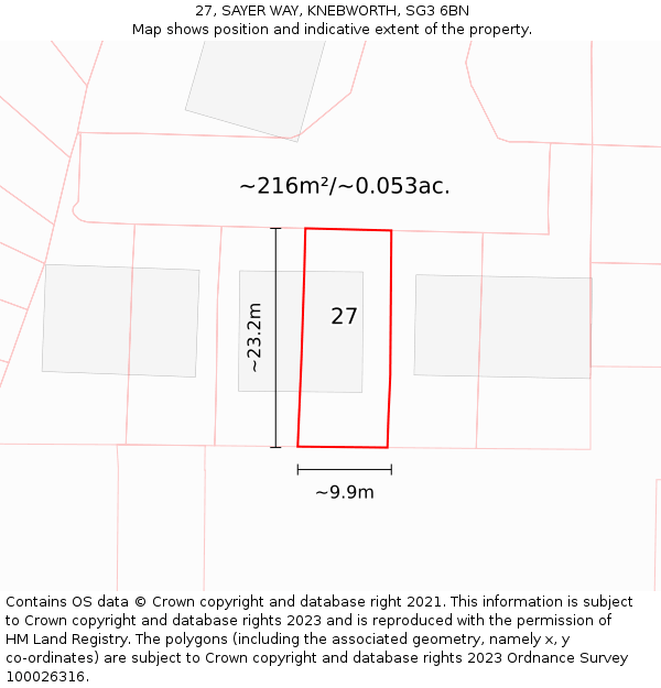 27, SAYER WAY, KNEBWORTH, SG3 6BN: Plot and title map