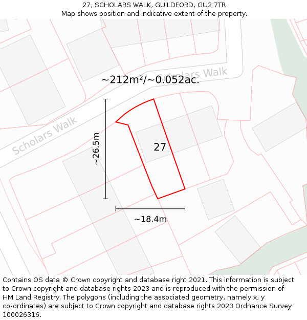 27, SCHOLARS WALK, GUILDFORD, GU2 7TR: Plot and title map