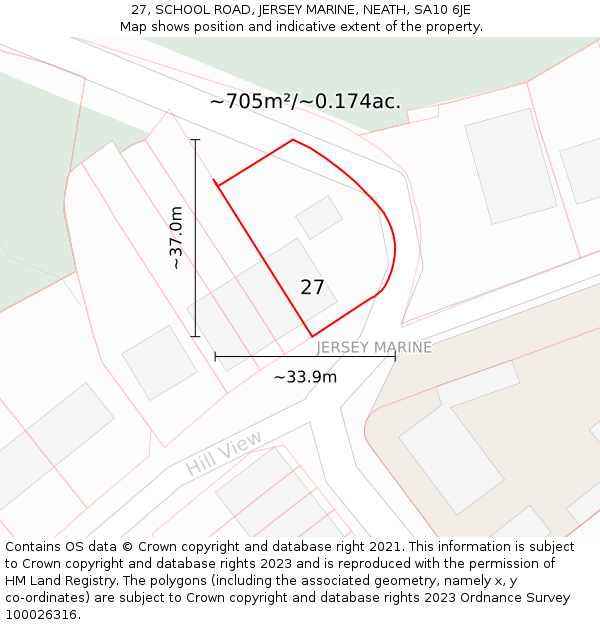 27, SCHOOL ROAD, JERSEY MARINE, NEATH, SA10 6JE: Plot and title map