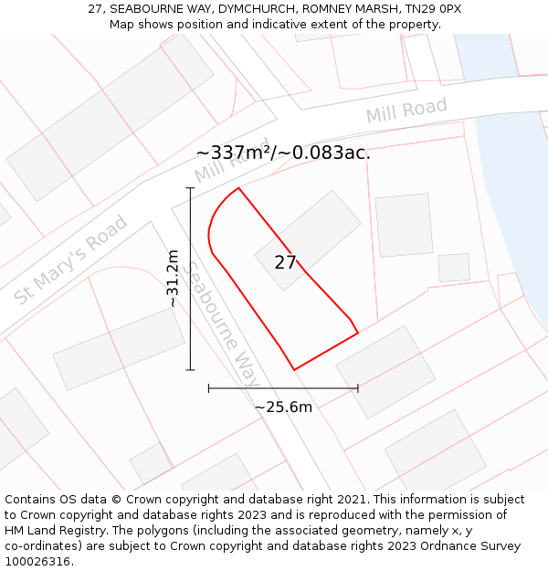 27, SEABOURNE WAY, DYMCHURCH, ROMNEY MARSH, TN29 0PX: Plot and title map