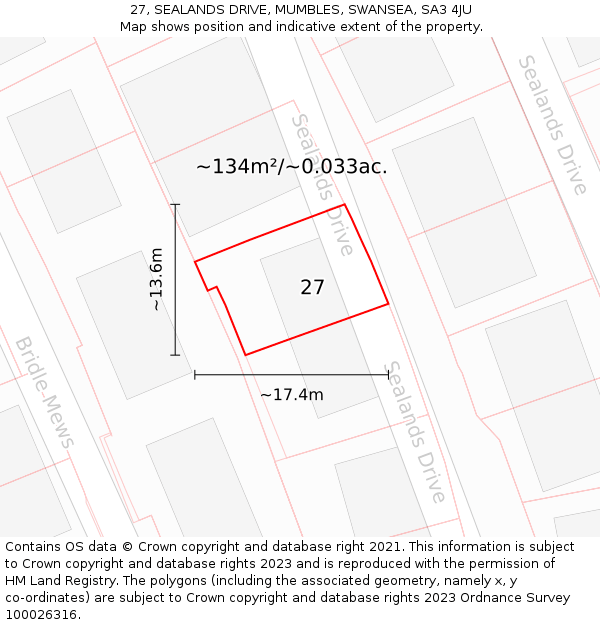 27, SEALANDS DRIVE, MUMBLES, SWANSEA, SA3 4JU: Plot and title map