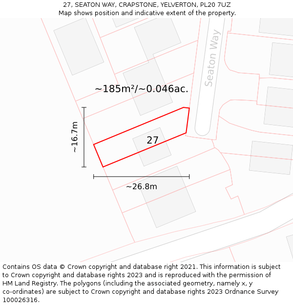 27, SEATON WAY, CRAPSTONE, YELVERTON, PL20 7UZ: Plot and title map