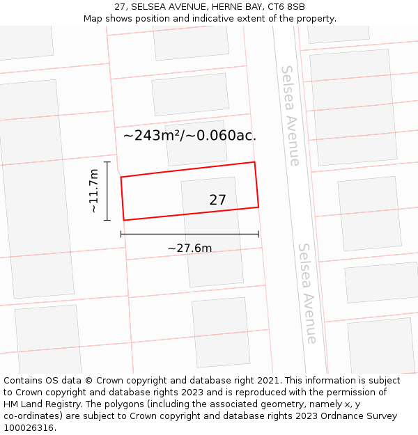 27, SELSEA AVENUE, HERNE BAY, CT6 8SB: Plot and title map