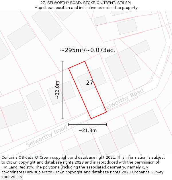 27, SELWORTHY ROAD, STOKE-ON-TRENT, ST6 8PL: Plot and title map