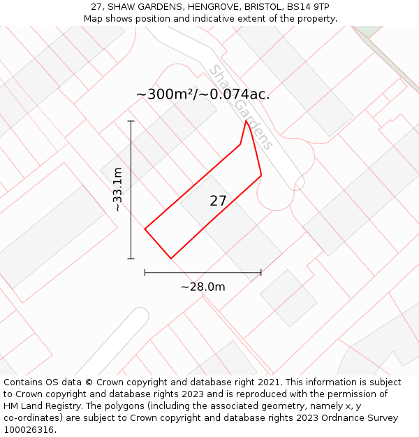 27, SHAW GARDENS, HENGROVE, BRISTOL, BS14 9TP: Plot and title map