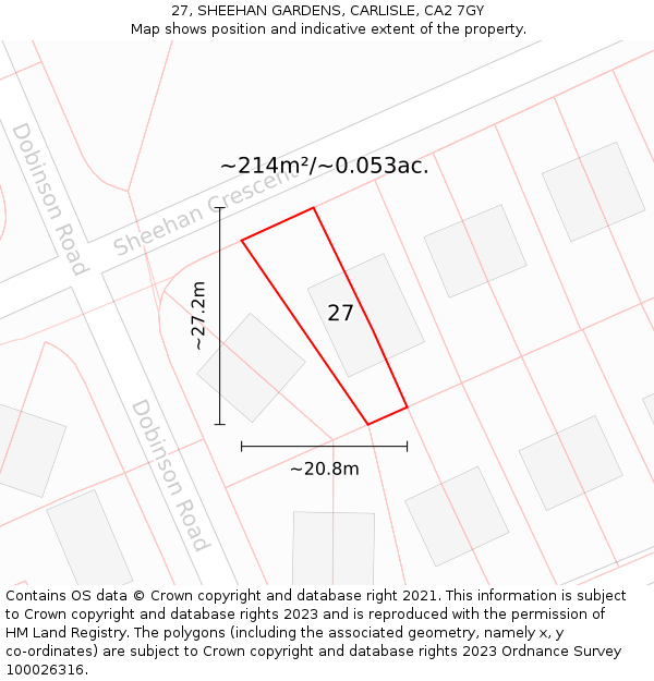 27, SHEEHAN GARDENS, CARLISLE, CA2 7GY: Plot and title map