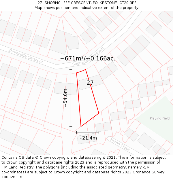 27, SHORNCLIFFE CRESCENT, FOLKESTONE, CT20 3PF: Plot and title map