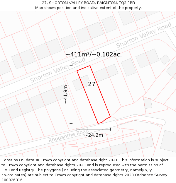 27, SHORTON VALLEY ROAD, PAIGNTON, TQ3 1RB: Plot and title map