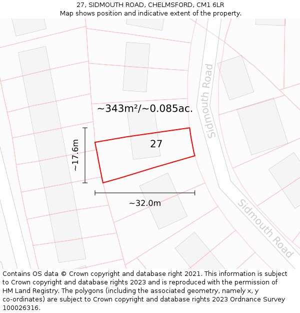 27, SIDMOUTH ROAD, CHELMSFORD, CM1 6LR: Plot and title map