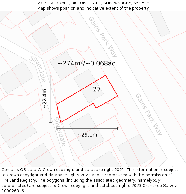 27, SILVERDALE, BICTON HEATH, SHREWSBURY, SY3 5EY: Plot and title map