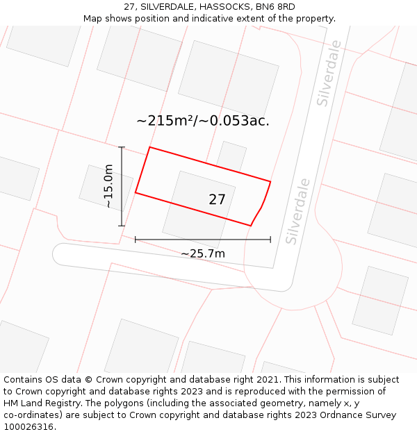 27, SILVERDALE, HASSOCKS, BN6 8RD: Plot and title map