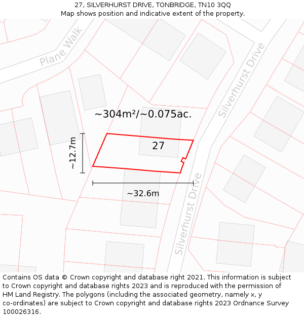 27, SILVERHURST DRIVE, TONBRIDGE, TN10 3QQ: Plot and title map