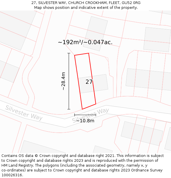 27, SILVESTER WAY, CHURCH CROOKHAM, FLEET, GU52 0RG: Plot and title map